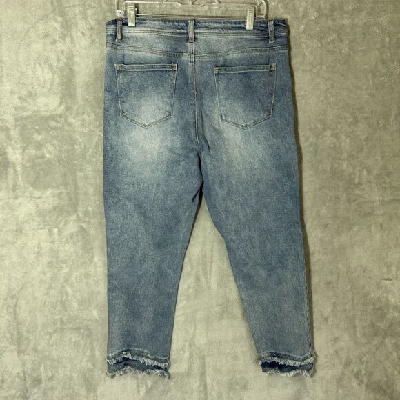 John Mark Jeans Women 12 Cropped Fringe Hem Boho Hippie Stretch Light Wash - Picture 3 of 8